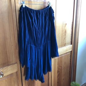 Navy Blue Off The Shoulder Long Sleeve Romper